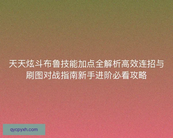 天天炫斗布鲁技能加点全解析高效连招与刷图对战指南新手进阶必看攻略